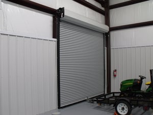 Rolling Steel Door in Garage Showing Low Headroom Requirements