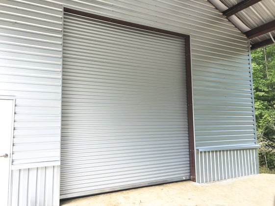 Roll up door on metal garage