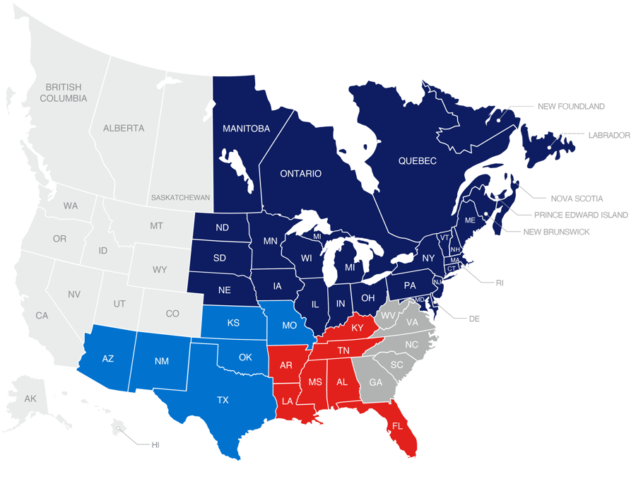 ASTA America Sales Territory Map