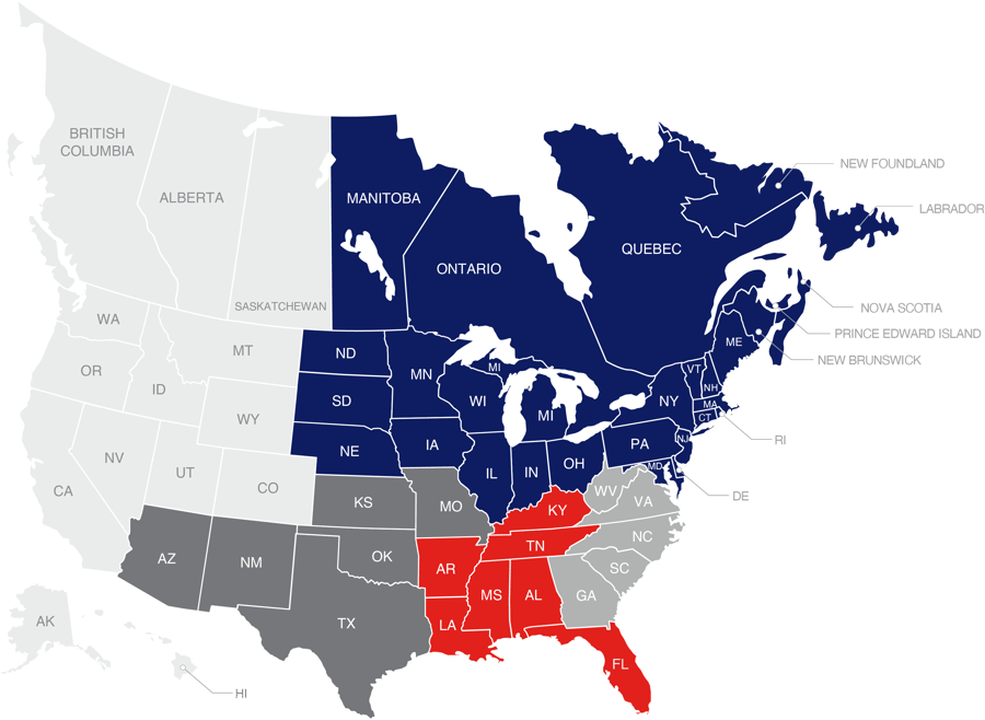ASTA America Sales Territory Map
