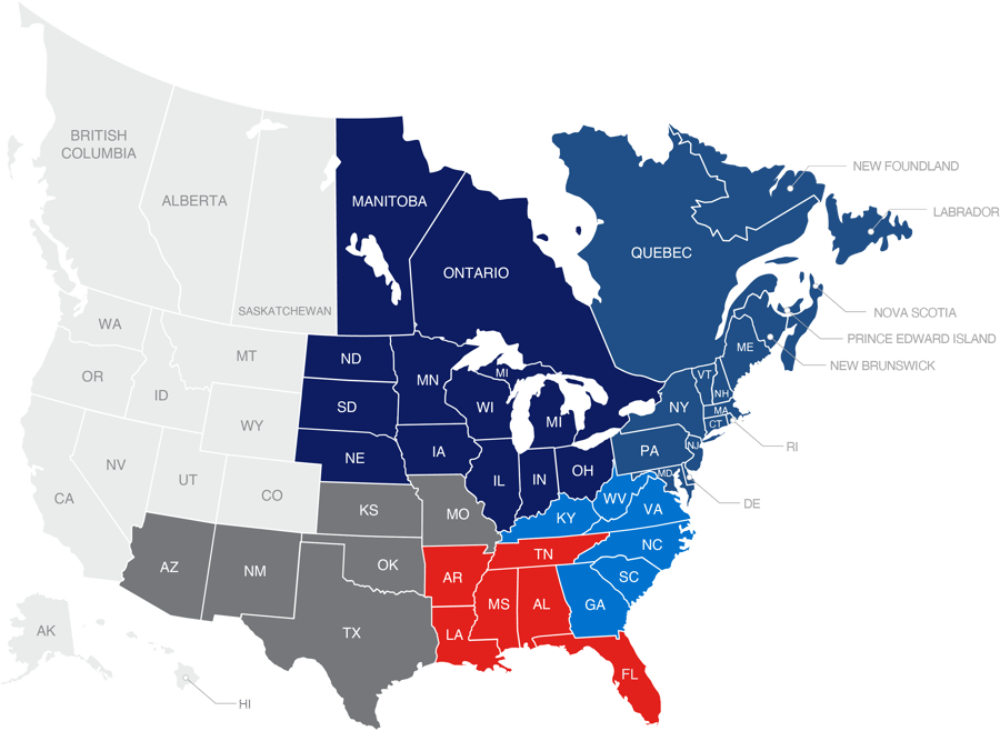 ASTA America Sales Territory Map