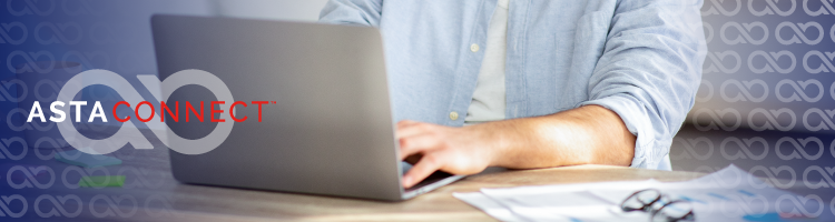 person using a laptop with the ASTA Connect logo displayed person using a laptop with the ASTA Connect logo displayed